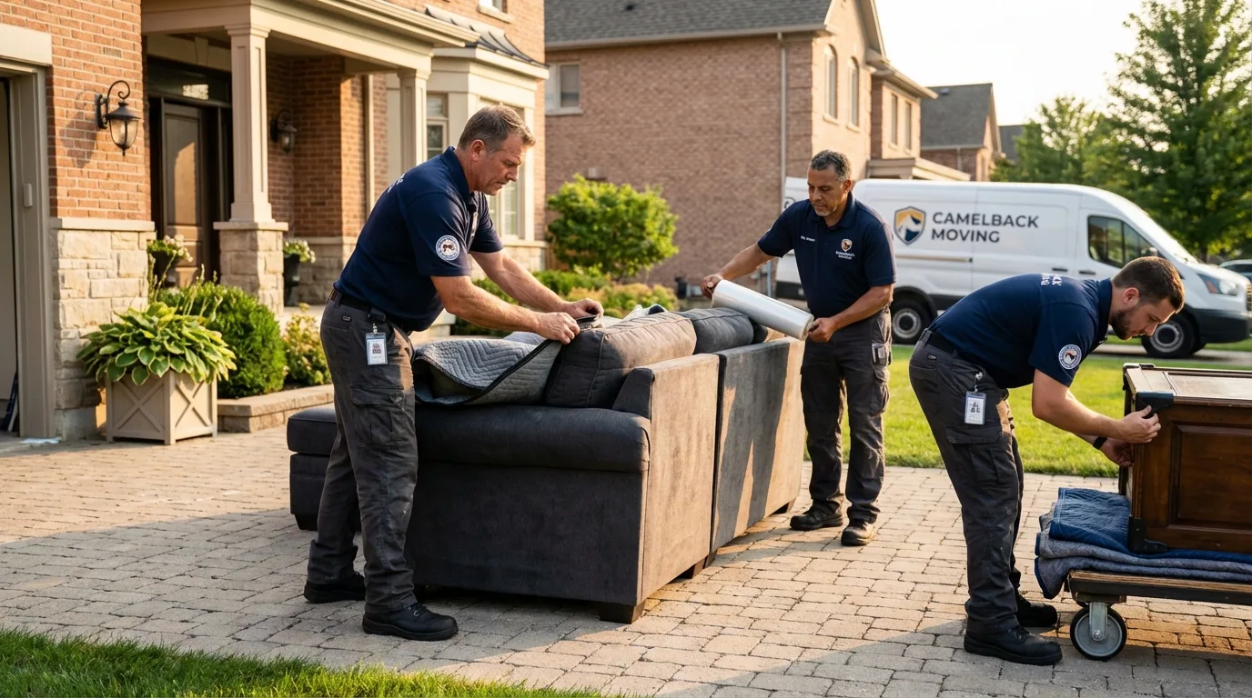 Large estate moving crew wrapping furniture in Ina, IL